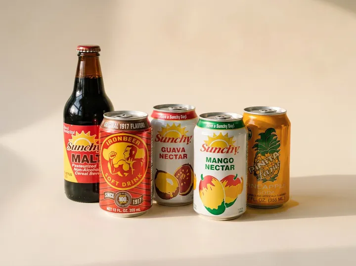 Ironbeer, Sunchy nectars and malta, and Pinita pineapple soda together