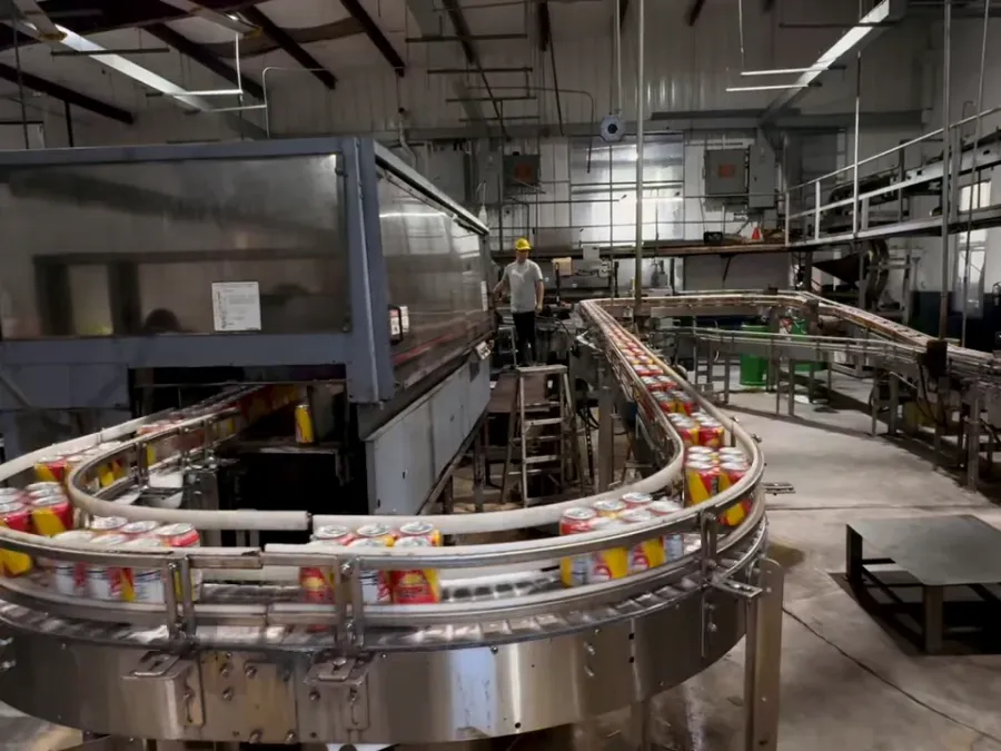 A wide view down the filling line at the Doral plant
