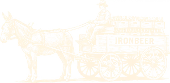 Engraving of a mule-drawn Ironbeer wagon arriving at a Havana cafeteria